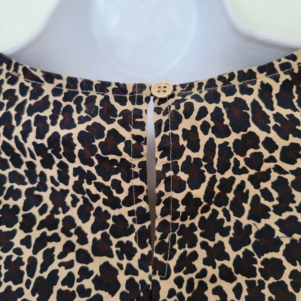 J Crew XS Leopard‎ Print Short Sleeve Top Cotton Puff Sleeve